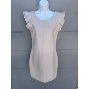 HOTEL PARTICULIER 100% Leather Bodycon Dress Ruffle Sleeves Minimalist Sz M